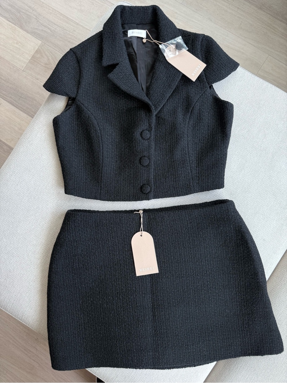 NWT Meshki Parisa Boucle black Set - Top & Skirt